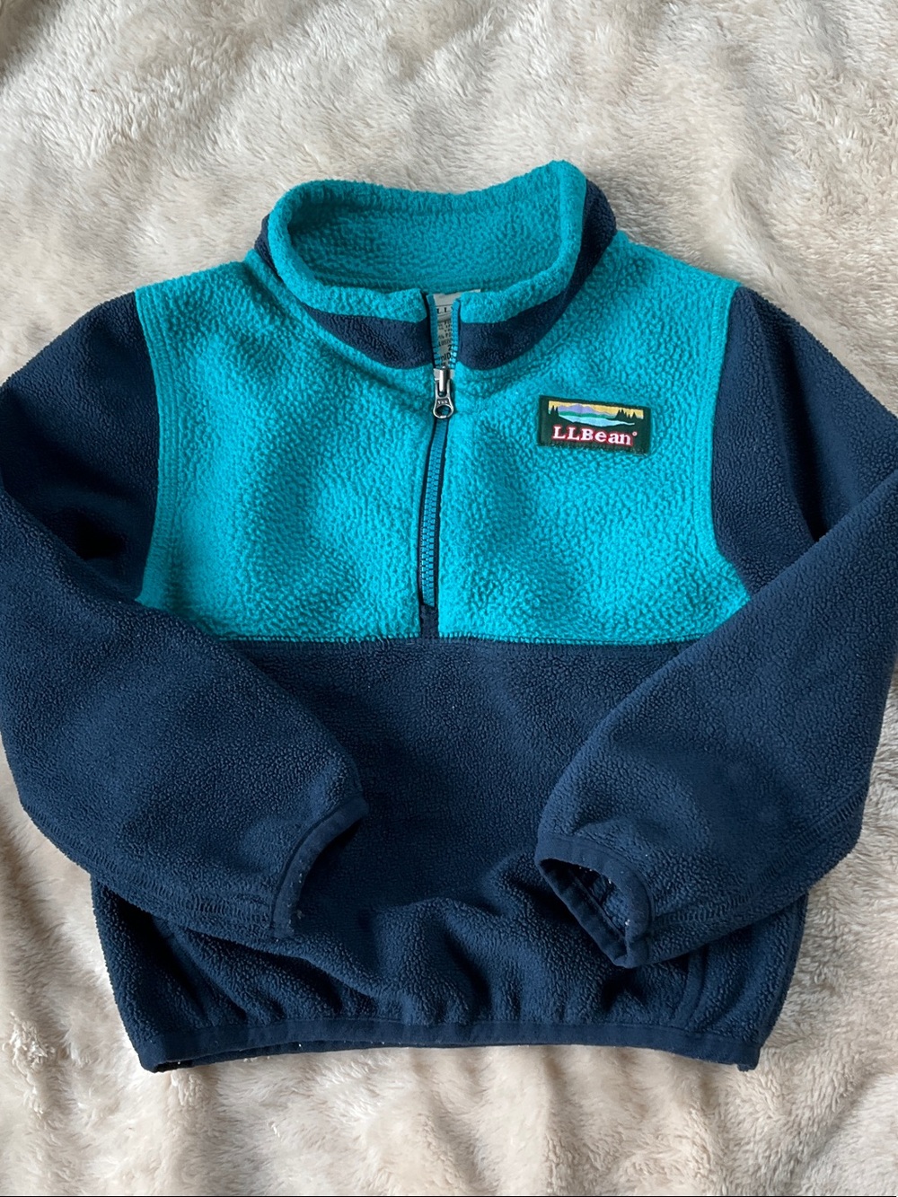 L.L. Bean Kids Two-Tone Teal and Navy Half-Zip Fleece Pullover